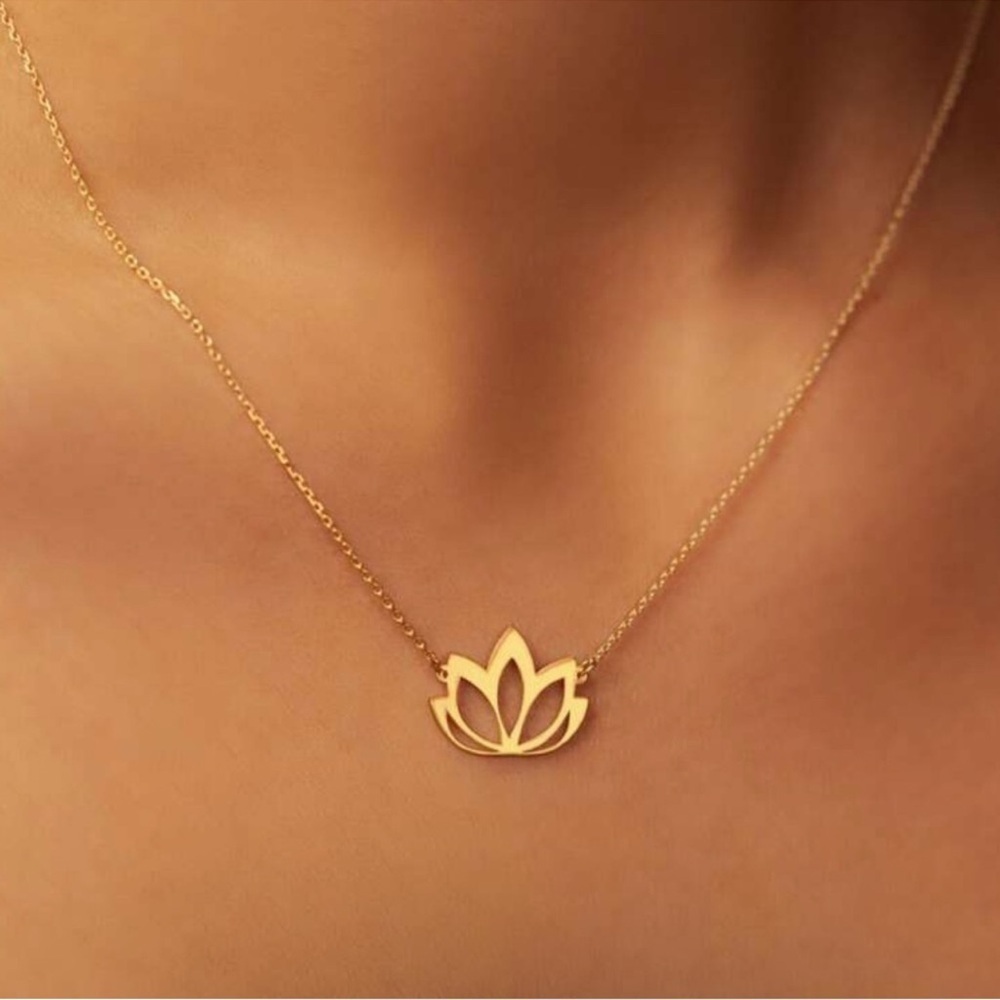 Gold Plated Stainless Steel Lotus Charm Necklace